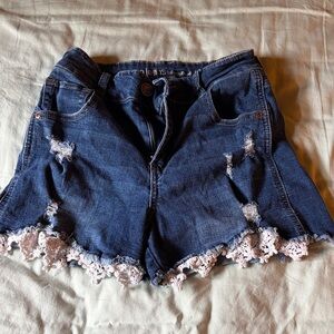 Maurice’s Denim Distressed Shorts with Lace Trim
